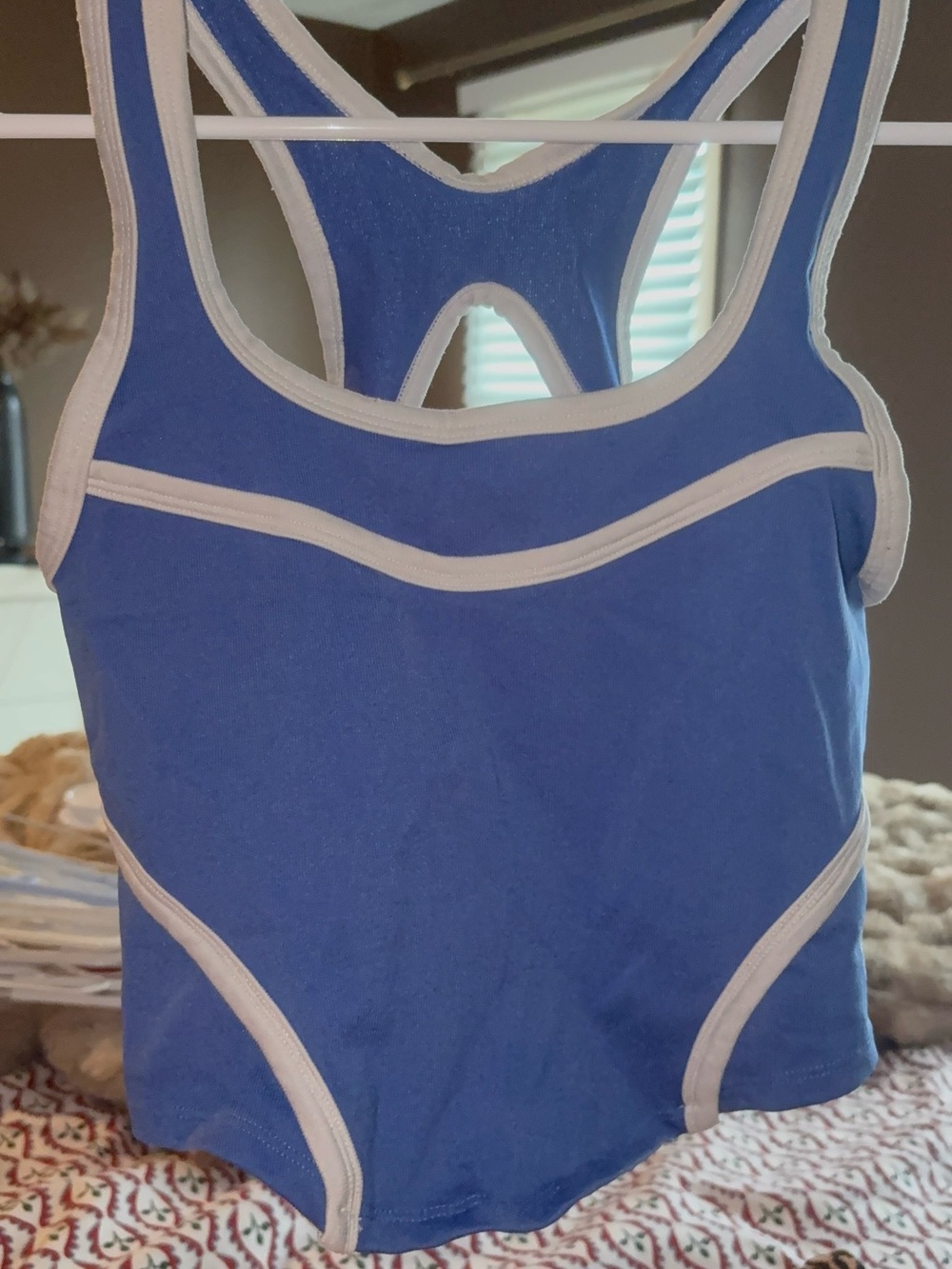 FP Movement by Free People Blue Tank One-Piece with Cream Contrast Trim